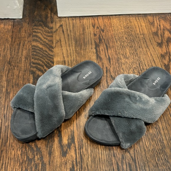 Birdies The Robin faux fur slides in pewter - Picture 4 of 5